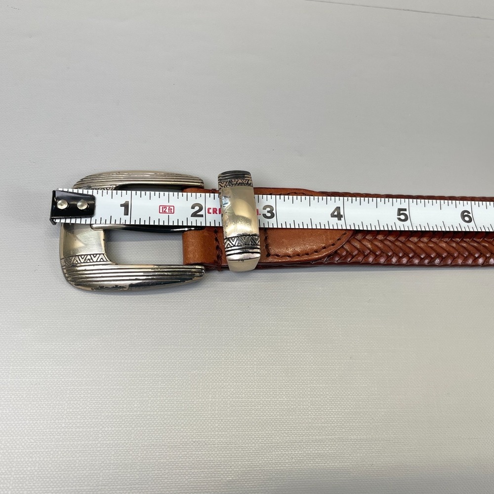PING Brown Italian Leather Basketweave Belt Mens Size 38 Western Buckle - Picture 10 of 11